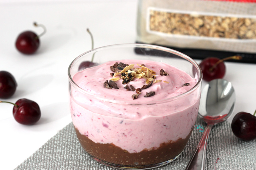 Chocolate Cherry Protein Parfait (made with yogurt)