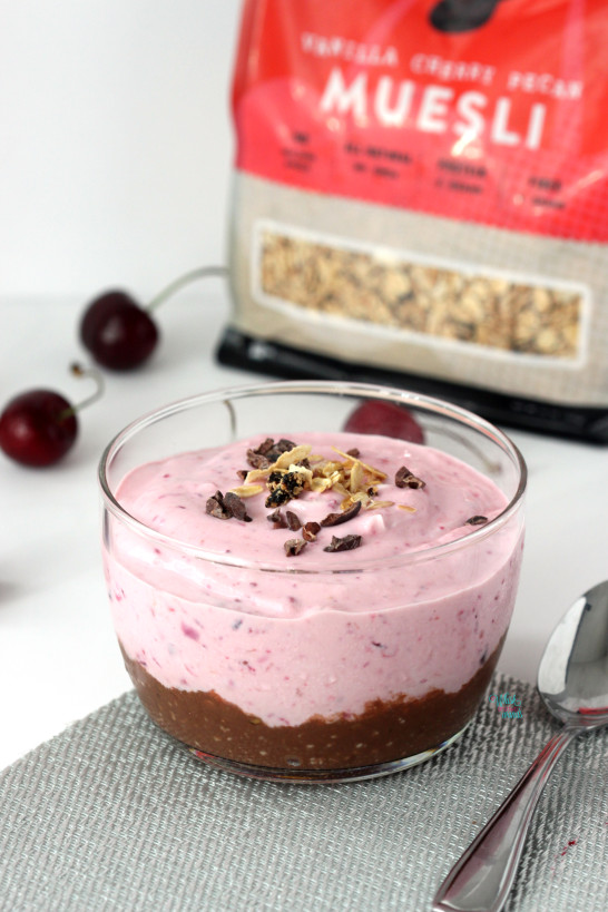 Chocolate Cherry Protein Parfait (made with yogurt)