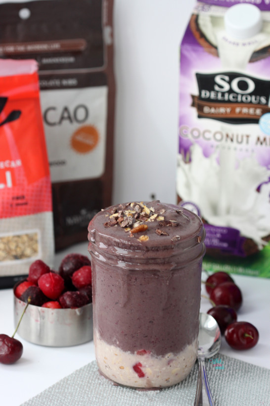 Chocolate Cherry Protein Parfait (using Vega chocolate proteins)