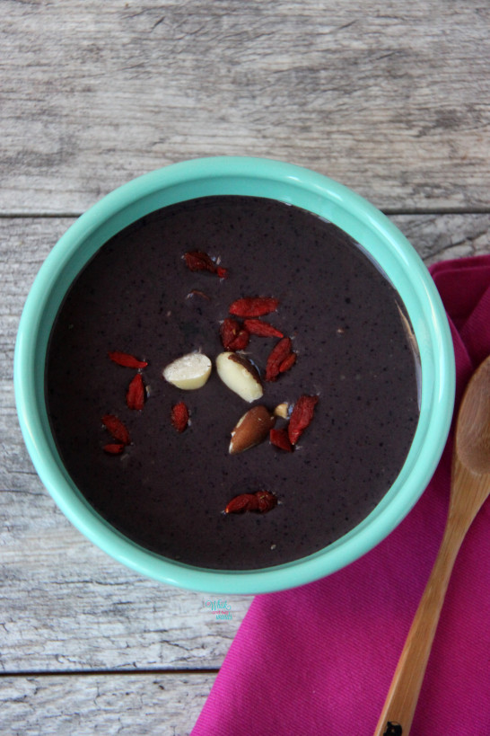 Acai Protein Smoothie Bowl with Brazil nuts and goji berries. (vegan and gluten free)