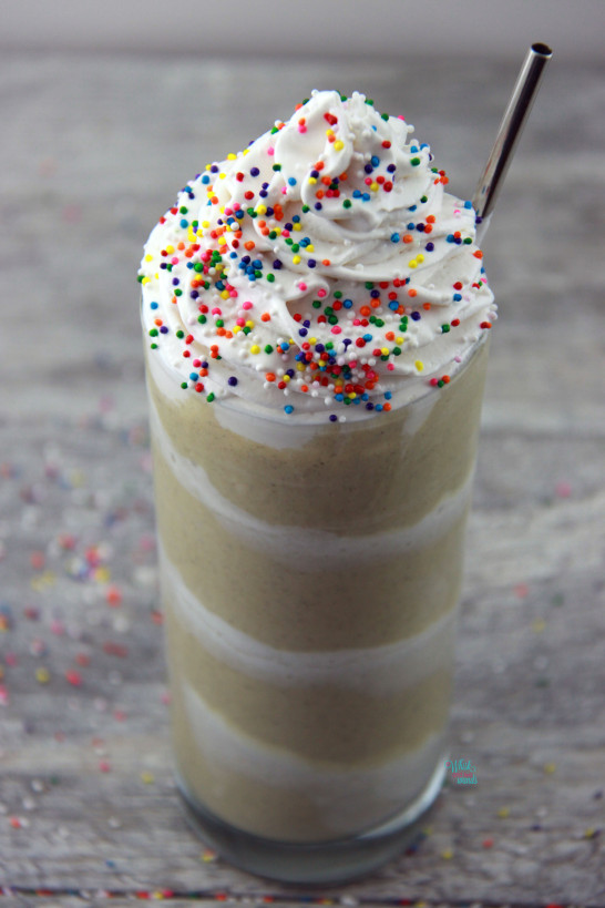 Birthday No Cake Protein Shake It's your birthday, or not, either way this delicious vegan and gluten free birthday cake protein smoothie will is all fun and shhh healthy! Happy Birthday, un-birthday, to you! 