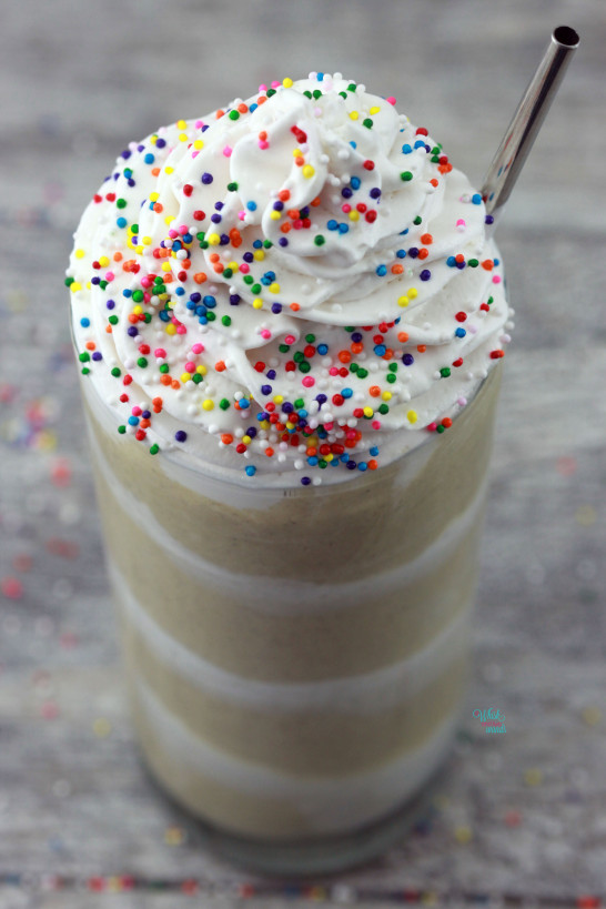 Birthday No Cake Protein Shake It's your birthday, or not, either way this delicious vegan and gluten free birthday cake protein smoothie will is all fun and shhh healthy! Happy Birthday, un-birthday, to you! 