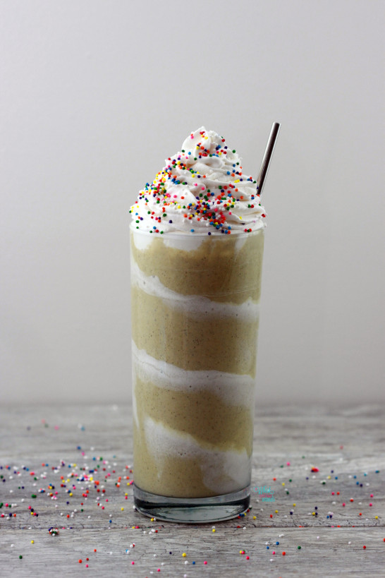 Birthday No Cake Protein Shake It's your birthday, or not, either way this delicious vegan and gluten free birthday cake protein smoothie will is all fun and shhh healthy! Happy Birthday, un-birthday, to you! 