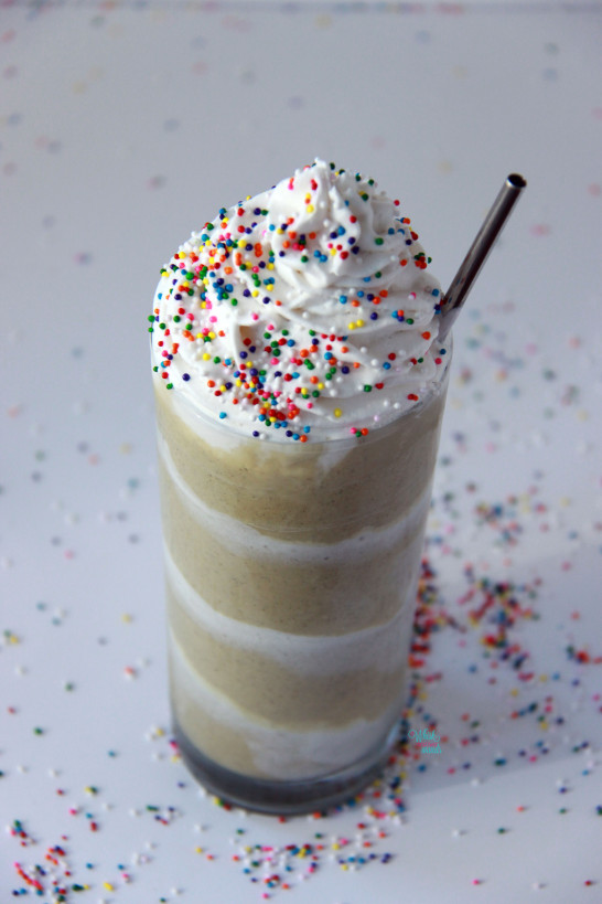 Birthday No Cake Protein Shake It's your birthday, or not, either way this delicious vegan and gluten free birthday cake protein smoothie will is all fun and shhh healthy! Happy Birthday, un-birthday, to you! 