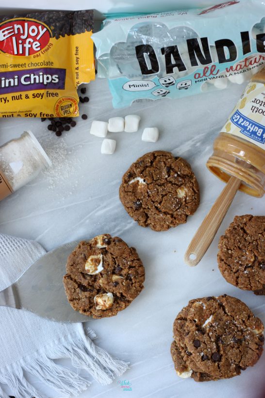 Chocolate Chip Sea Salt Marshmallow Peanut Butter Cookies (vegan, gluten free)