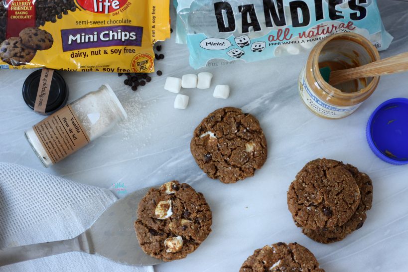 Chocolate Chip Sea Salt Marshmallow Peanut Butter Cookies (vegan, gluten free)