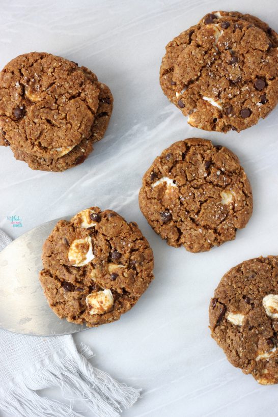 Chocolate Chip Sea Salt Marshmallow Peanut Butter Cookies (vegan, gluten free)