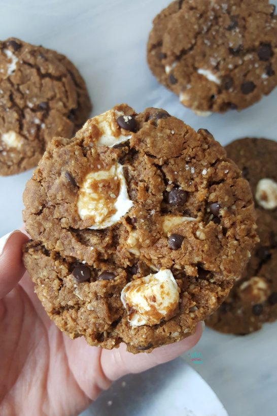 Chocolate Chip Sea Salt Marshmallow Peanut Butter Cookies (vegan, gluten free)