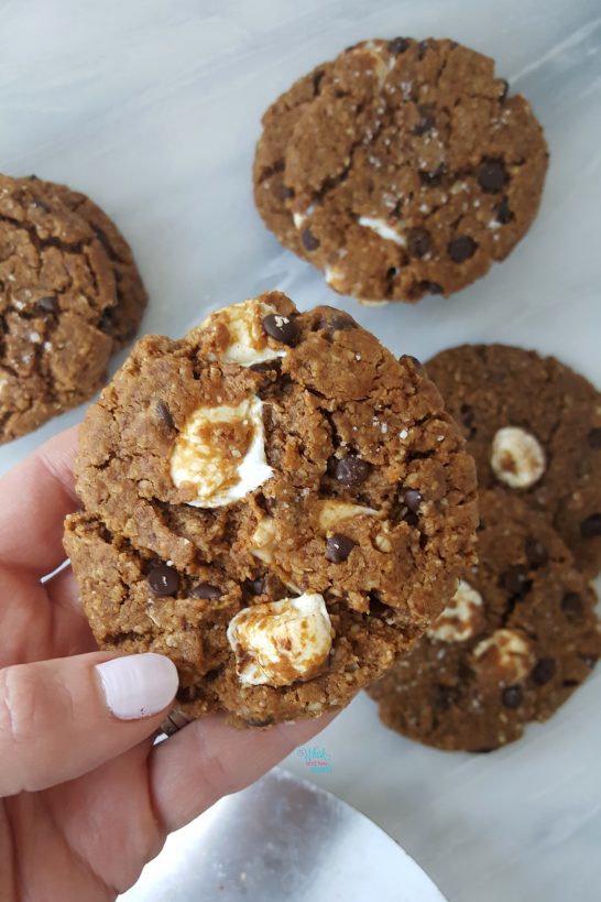 Chocolate Chip Sea Salt Marshmallow Peanut Butter Cookies (vegan, gluten free)