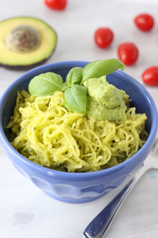 Avocado Pesto Spaghetti Squash (gluten free, vegan, paleo)