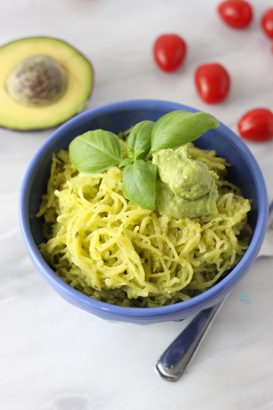 Avocado Pesto Spaghetti Squash (gluten free, vegan, paleo)