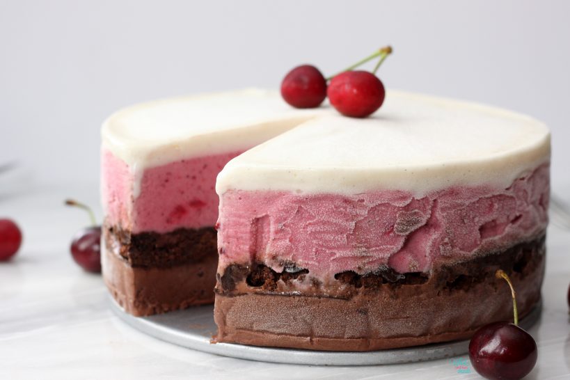 Black Forest (Chocolate Cherry Brownie) Ice Cream Cake (vegan and gluten free friendly)