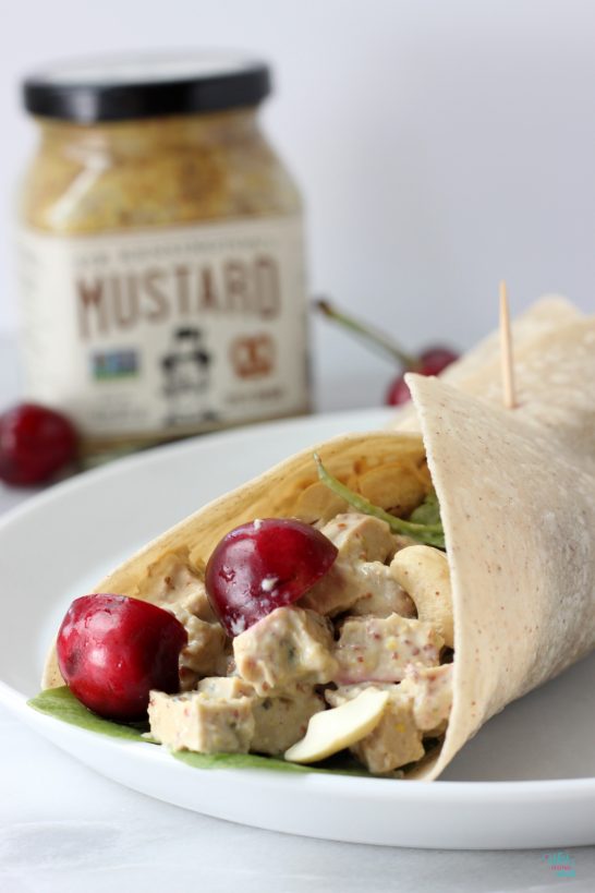 Vegan Cherry Cashew Chicken Salad Wrap (gf brown rice tortilla)