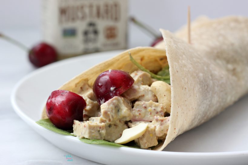 Vegan Cherry Cashew Chicken Salad Wrap (gf brown rice tortilla)