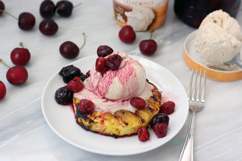 Grilled Pineapple Balsamic Cherry Sundae (dairy free, vegan, gluten free)