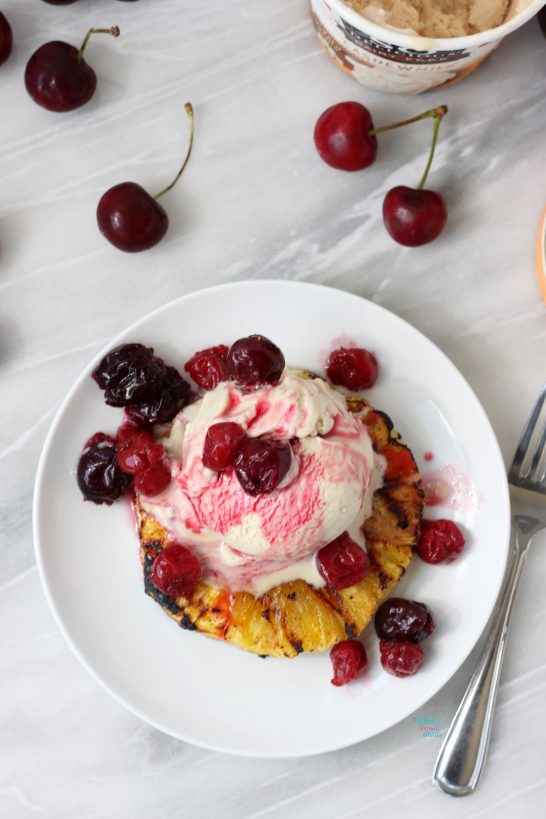 Grilled Pineapple Balsamic Cherry Sundae (dairy free, vegan, gluten free)