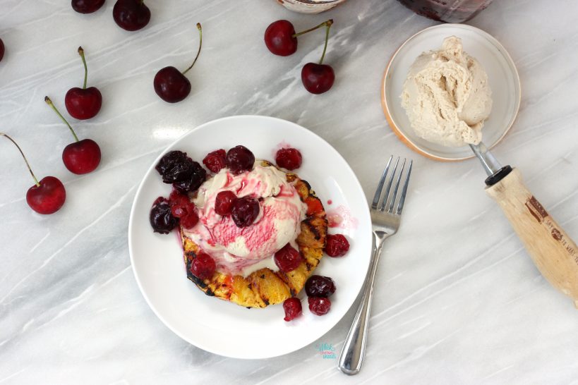 Grilled Pineapple Balsamic Cherry Sundae (dairy free, vegan, gluten free)