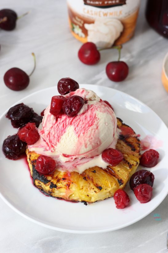 Grilled Pineapple Balsamic Cherry Sundae (dairy free, vegan, gluten free)