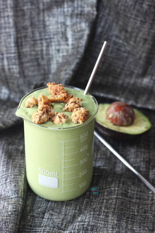 Ghoulishly Good Green Smoothie topped with Whole Me Lemon Berry Chia Clusters