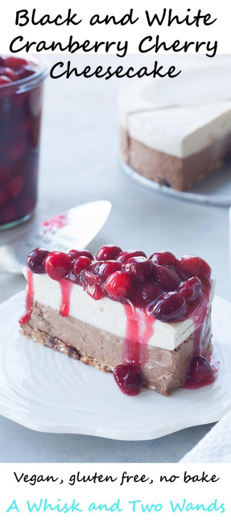 Black and White Cranberry Cherry Cheesecake (vegan, gluten free, no bake)