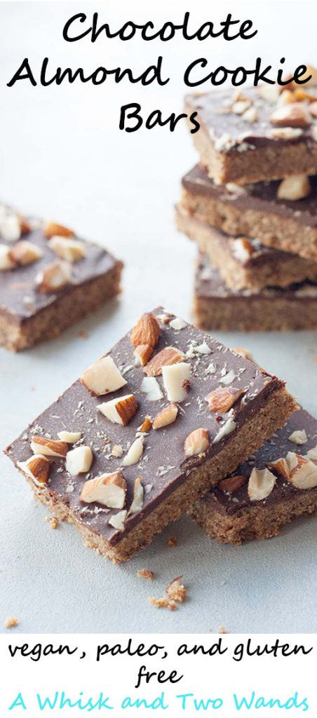 Quick and delicious Chocolate Almond Cookie Bars are gluten free, vegan, and paleo friendly.