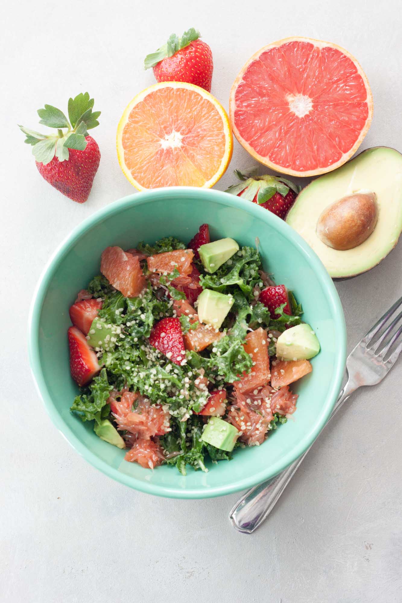 Citrus Strawberry Avocado Kale Salad
