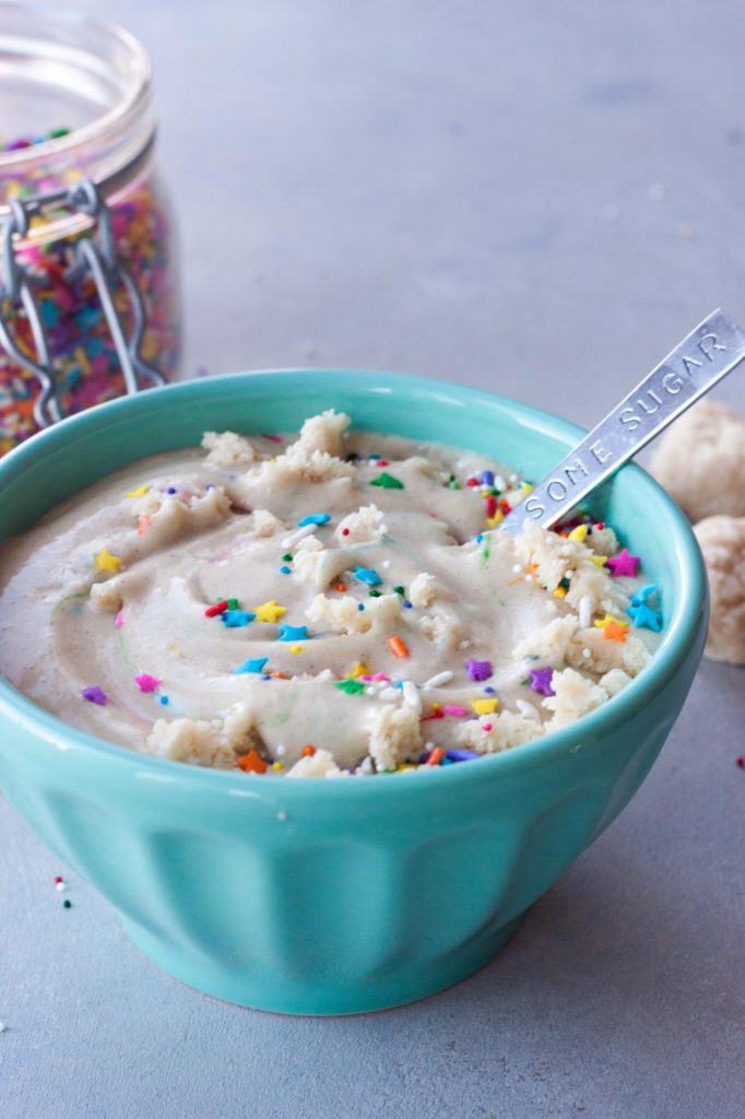 A Whisk and Two Wands Funfetti No Cake Protein Smoothie Bowl