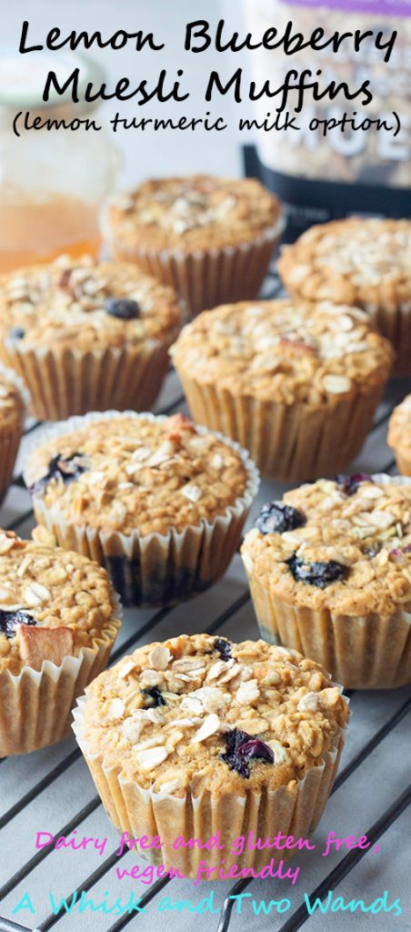 Lemon Blueberry Muesli Muffins, A Whisk and Two Wands