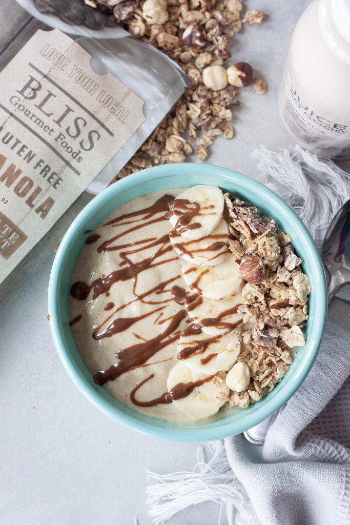 Banana Cream and Nana Latte Chocolate Hazelnut Smoothie Bowl, A Whisk and Two Wands