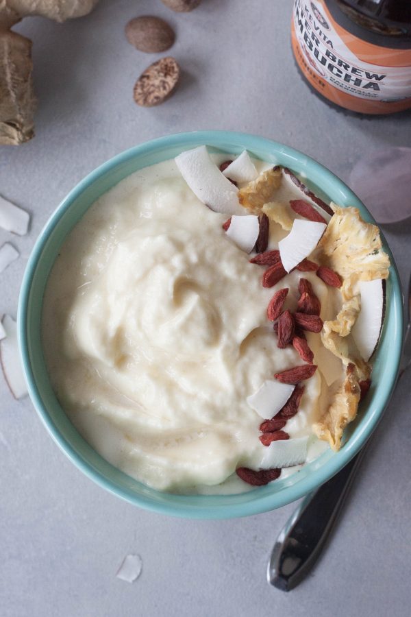 Ginger Kombucha Pineapple Smoothie Bowl, A Whisk and Two Wands