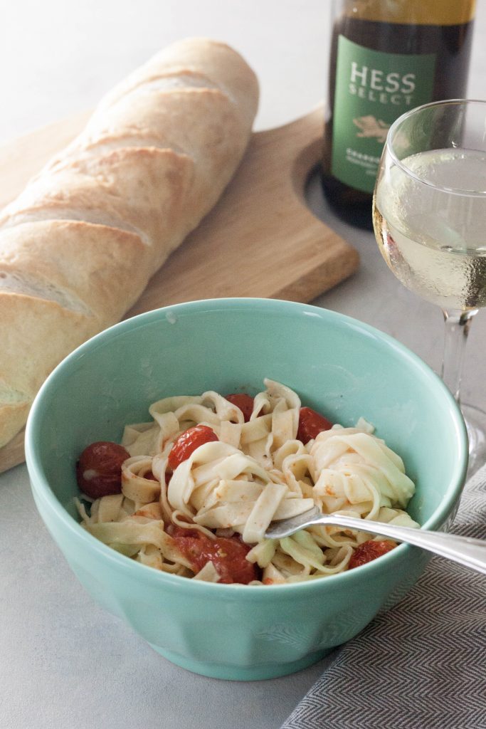 Vegan Smokin' Fettuccine Alfredo with Roasted Tomatoes, A Whisk and Two Wands