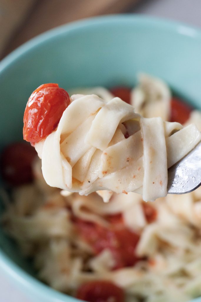 Vegan Smokin' Fettuccine Alfredo with Roasted Tomatoes, A Whisk and Two Wands