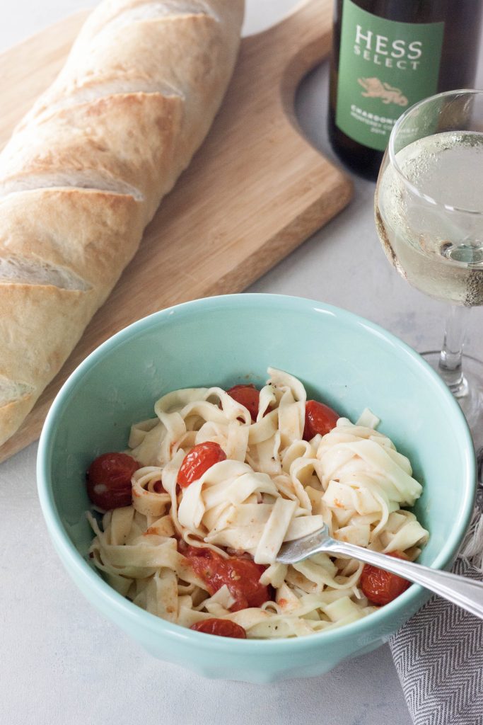 Vegan Smokin' Fettuccine Alfredo with Roasted Tomatoes, A Whisk and Two Wands