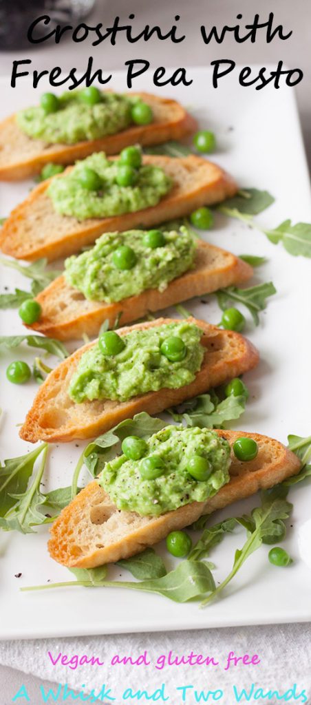 Crostini with Fresh Pea Pesto, A Whisk and Two Wands