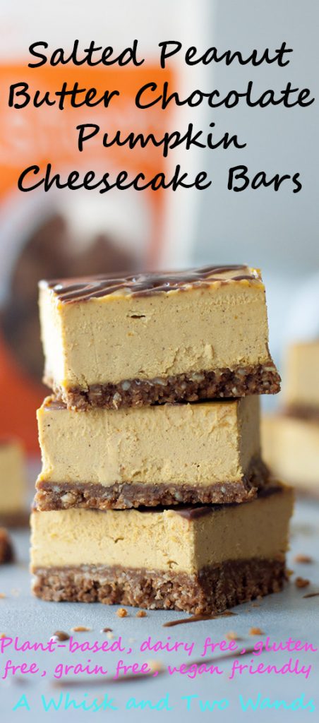 Salted Peanut Butter Chocolate Pumpkin Cheesecake Bars