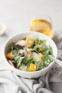 Warm Pumpkin Salad with Apple Cider Tahini Dressing