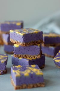 Purple and Gold No Bake Cheesecake Bars