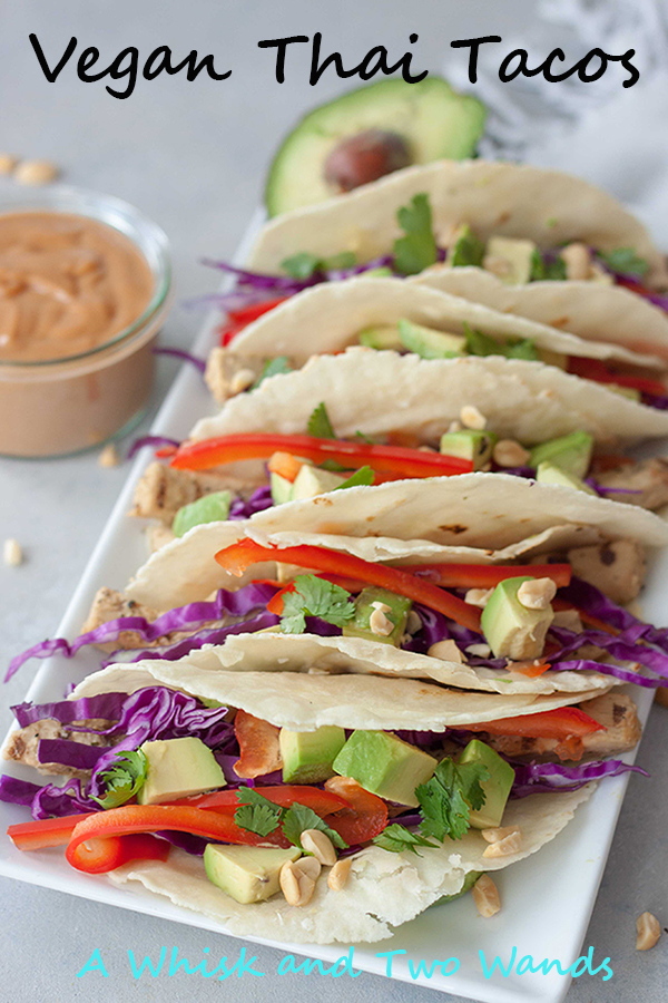 Quick and easy Vegan Thai Tacos are packed with flavor and nutrition, perfect for a weeknight dinner (Meatless Monday) or your next fiesta. Gluten free friendly.