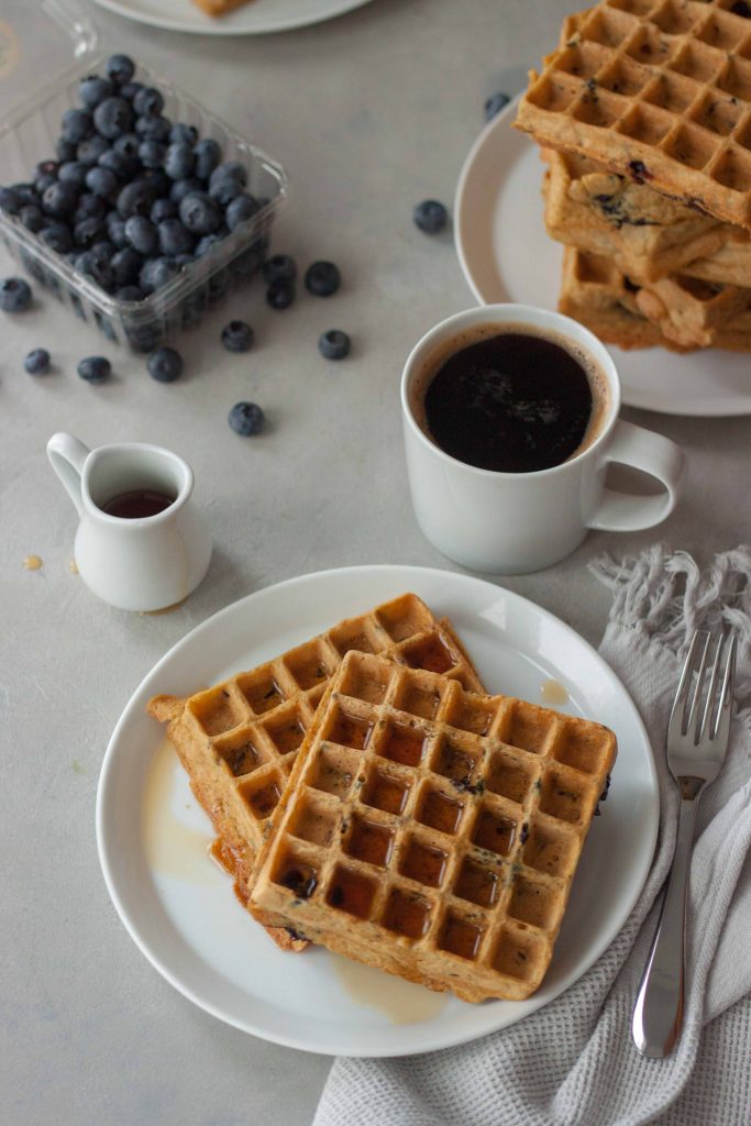 Blueberries Wild Rice Waffles Coffee