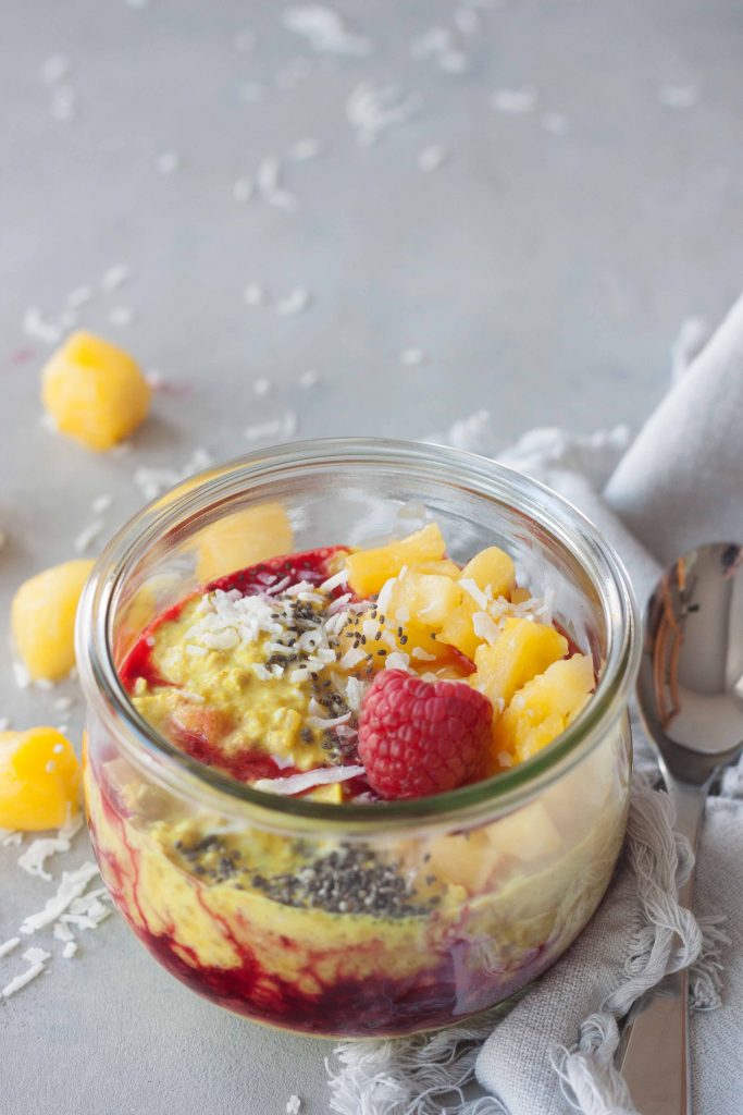 Tropical Turmeric Overnight Oats with berries