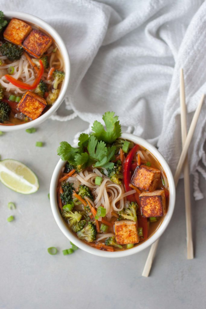 Pad Thai Soup with Spicy Sriracha Tofu chopsticks