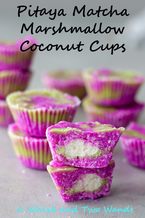 Pitaya Matcha Marshmallow Coconut Cups are simple delicious treat that's healthy and fun! Packed with healthy fats and fiber, low in sugar and carbs, they are gluten free, vegan, and paleo friendly.