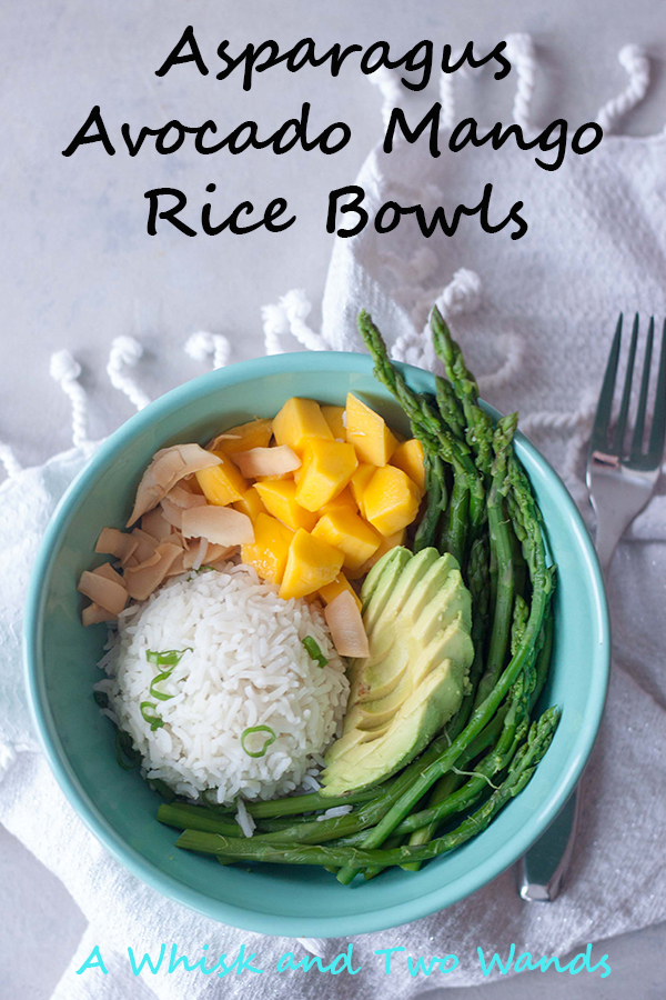 Asparagus, Avocado, Mango, Coconut, Rice in Bowl