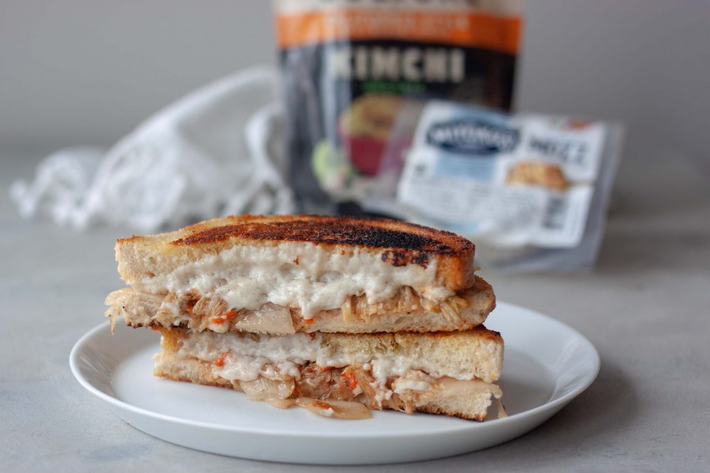 sourdough grilled cheese sandwich with kimchi