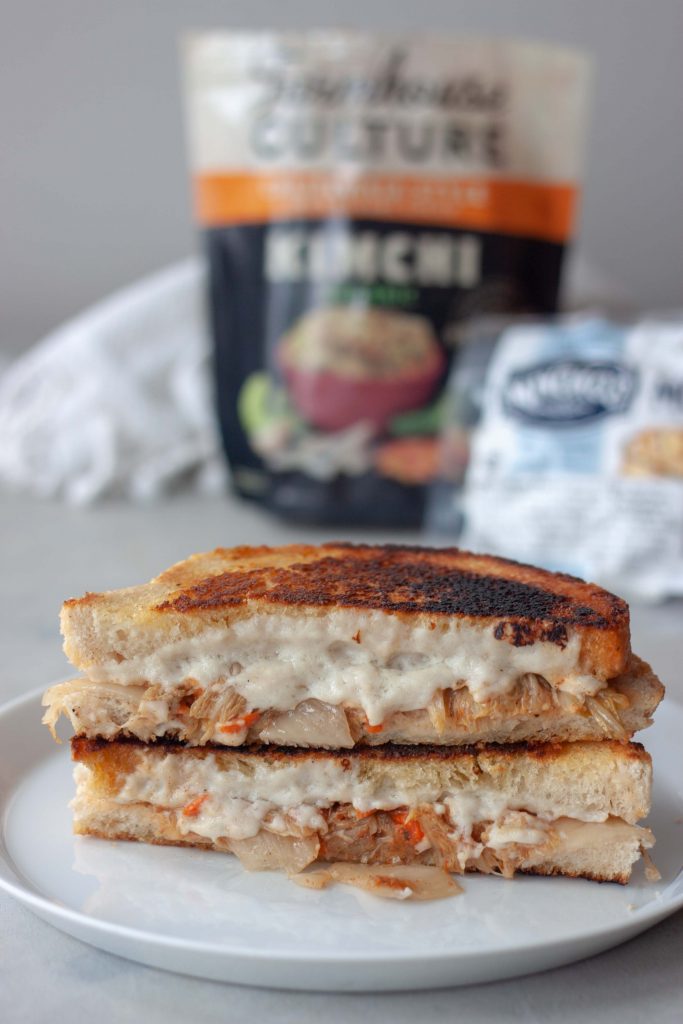 sourdough grilled cheese sandwich with kimchi