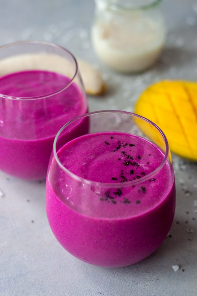 2 glasses pink smoothies