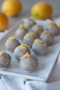 Tray of No Bake Lemon Chia Coconut Glazed Donut Holes