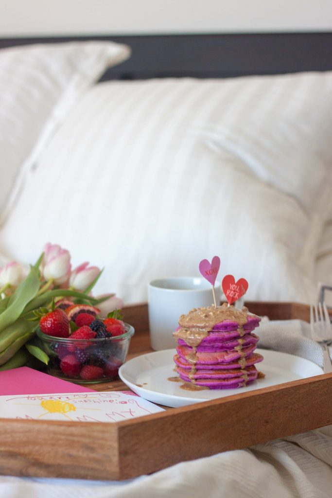 Pretty In Pink Pitaya Pancakes in bed