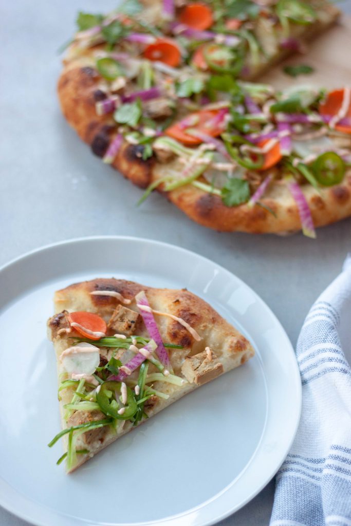 Vegan chicken spicy veggie pizza