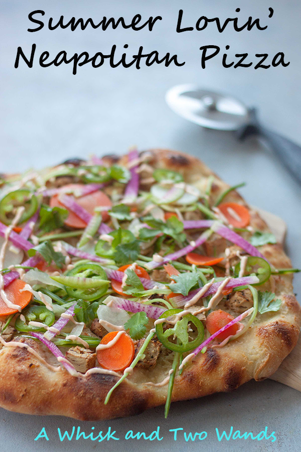 Summer Lovin' Neapolitan Pizza has a little heat just like the summer sun! Starting with homemade crispy outside chewy inside Neapolitan crust. Starting with fresh mozzarella (dairy free, vegan friendly) and Beyond Meat Grilled "Chicken Strips" then topped with Pickled Tequeria Mix, watermelon radish, jalopeno, drizzled with Sriracha Aioli, and finished with fresh cilantro! As much flavor as there are colors this one is perfect for enjoying inside or out this summer.